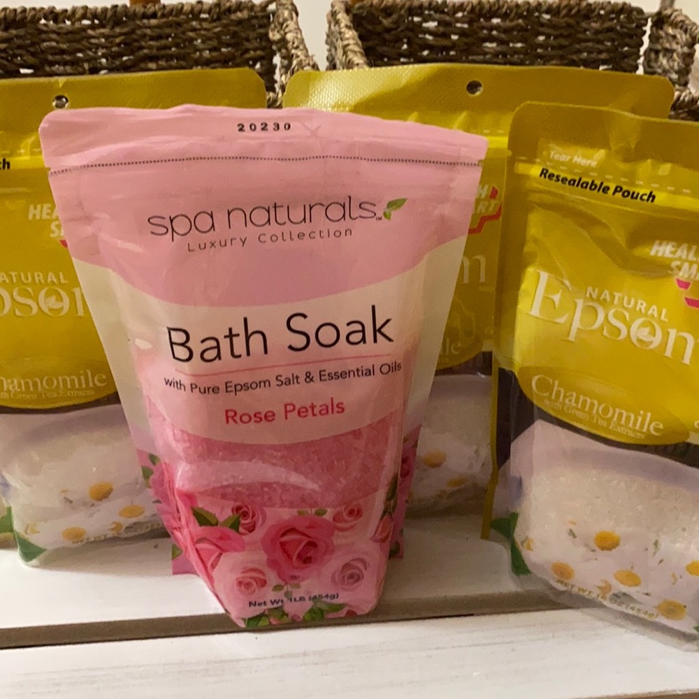 Natural Epsom Salt 3 with Chamomile Green Tea Extracts and 1 with Rose oil
